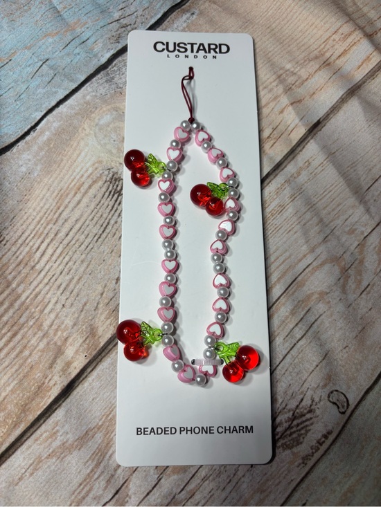 Beaded Phone Charm Handbags - Pink Heart & Cherry Beaded Phone Charm